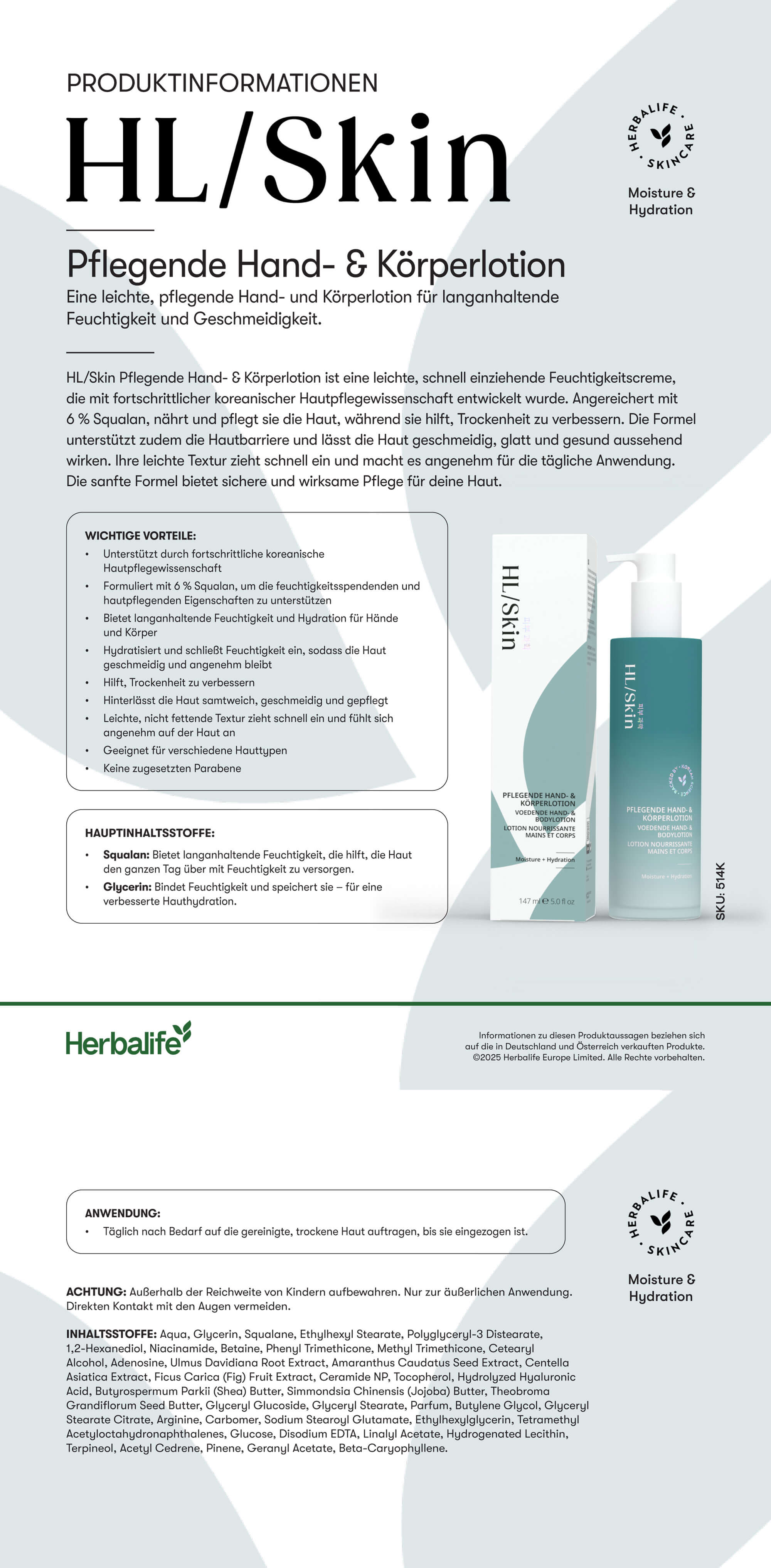 HL/Skin Pflegende Hand- & Körperlotion (ref: 514K)